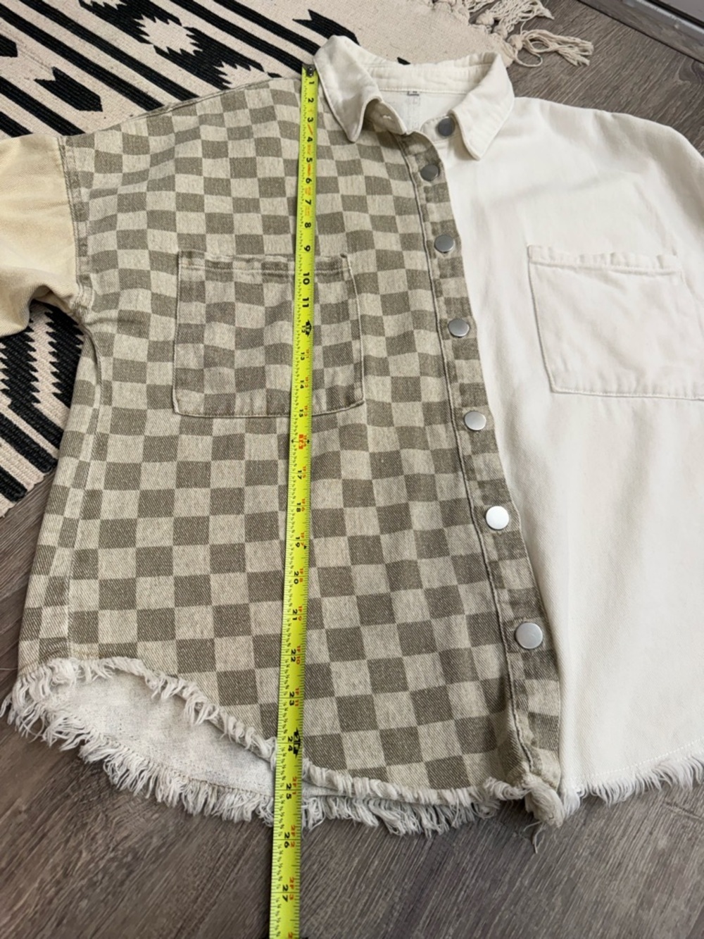 Denim Mix And Match Button Up Jacket Checkered Medium - Picture 5 of 7